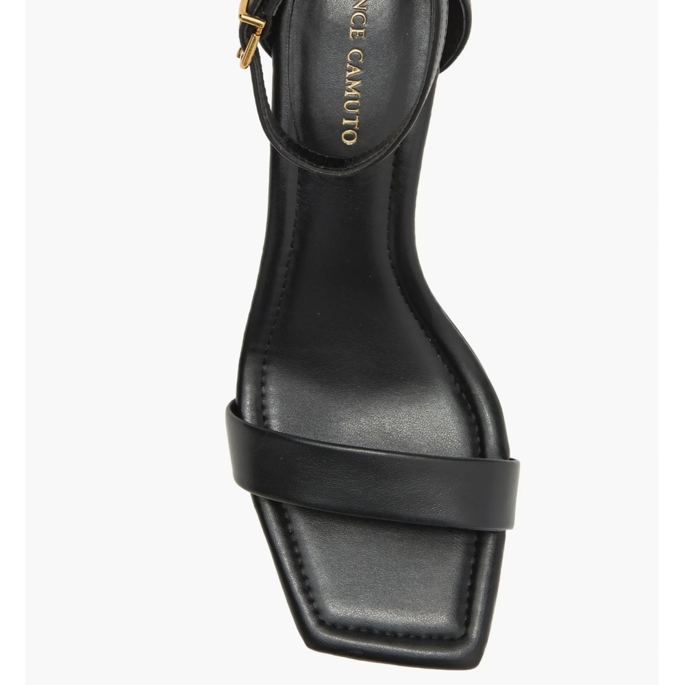Vince Camuto Black Leather Ankle-Strap Kitten Heel Sandals - Picture 4 of 10